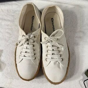 Superga Cream Canvas Lace-Up Espadrilles Sz 40